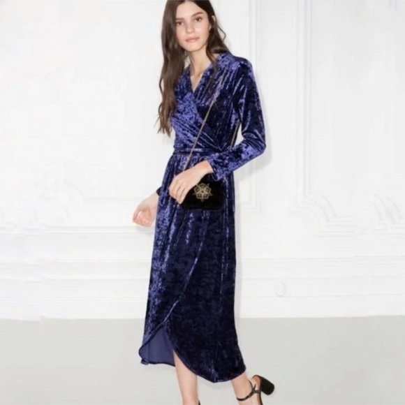 & Other Stories Dresses & Skirts - & Other Stories Blue Crushed Velvet Wrap Midi Dress